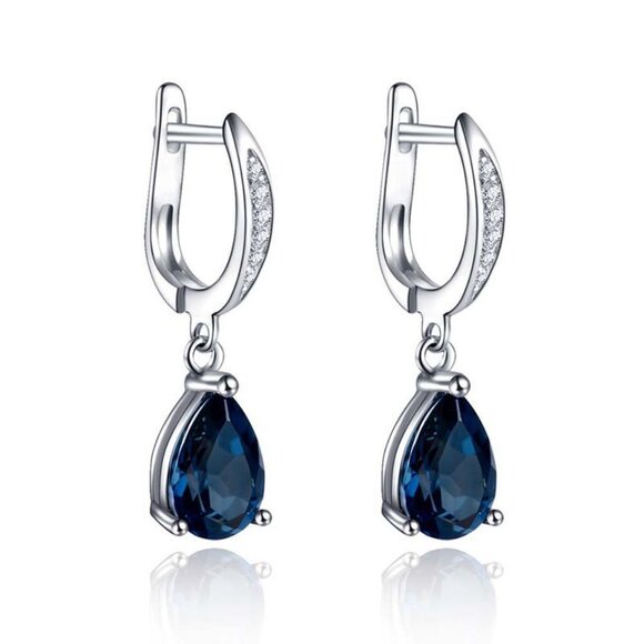💞 925 Silver Plated Blue Crystal Water Drop Shaped Earrings, FB16FA1159 - Picture 1 of 4